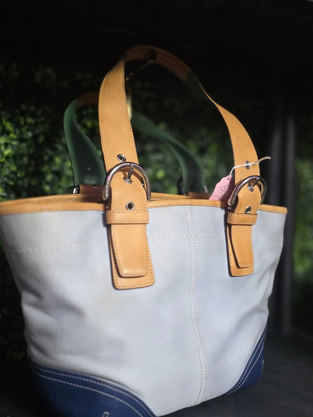 Y2K Coach Soho Hampton Colorblock Blue Canvas Shoulder Tote Purse Buckle
